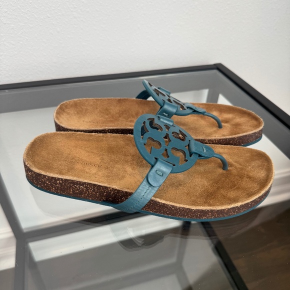 TORY BURCH Women’s Blue Miller Cloud Sandals with cork sole size 10 NWOB - Picture 1 of 10